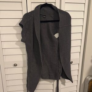 Bay Studio Dark Gray Ribbed Open-Front Short-Sleeve Cardigan